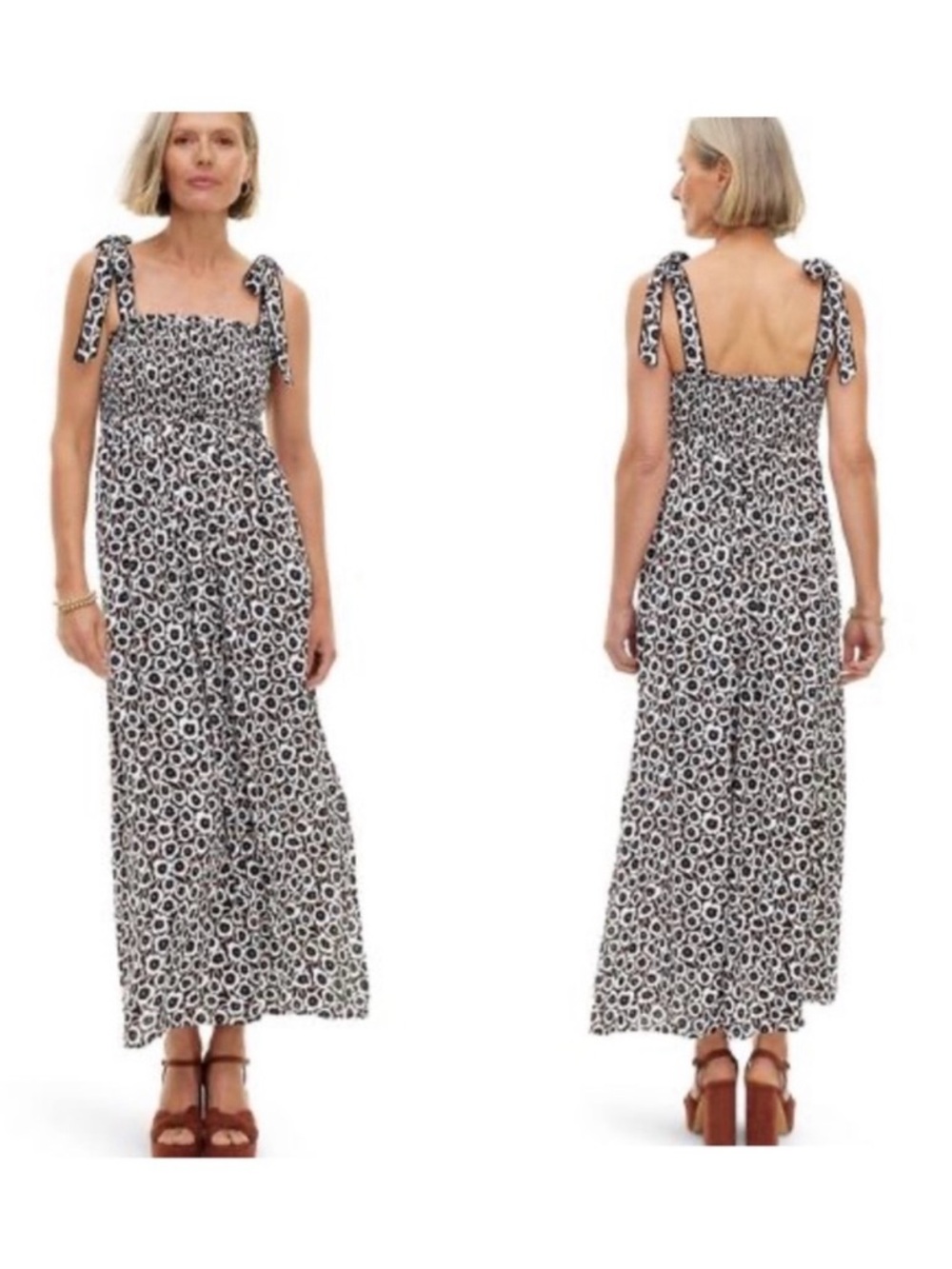 Diane Von Furstenberg Black and White Floral Smocked Jumpsuit